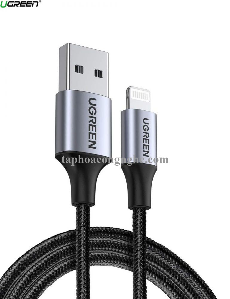 Ugreen 60154 0.25M màu đen cáp MFI USB 2.0 A ra Lightning đầu bọc nhôm mạ nickel chống nhiễu 25cm US291 30060154